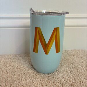 NWOT 12 oz Blue Drinking Mug Cup with Letter "M" Sip Close Top